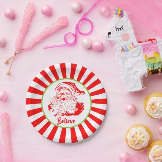 フェスティバルサンタ「信じ」クリスマス紙プレート ペーパープレート (パーティー)