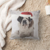 フェスティバルサンバーナード犬とサンタハット クッション (ブランケット)