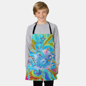 フェスティバルシャルトリュースアンドブルーダリアフラワー花びら エプロン (着用した状態)