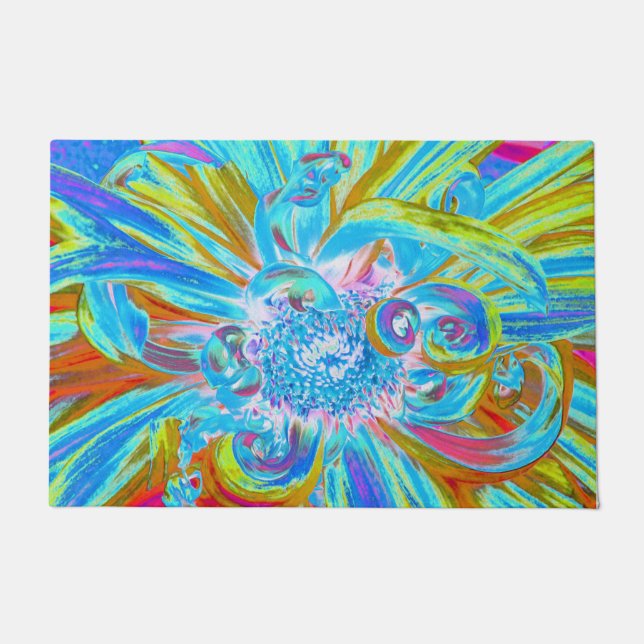 フェスティバルシャルトリュースアンドブルーダリアフラワー花びら ドアマット (正面)