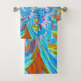 フェスティバルシャルトリュースアンドブルーダリアフラワー花びら バスタオルセット