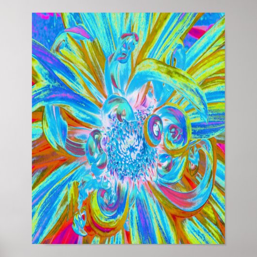 フェスティバルシャルトリュースアンドブルーダリアフラワー花びら ポスター (正面)