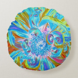 フェスティバルシャルトリュースアンドブルーダリアフラワー花びら ラウンドクッション