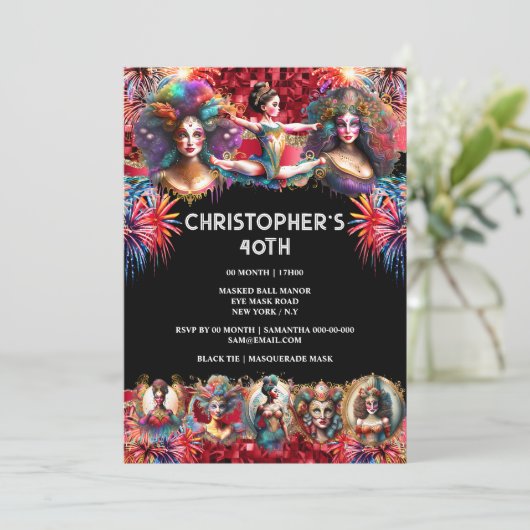 フェスティバルショーメンカーニバルパーティー回路テーマおもしろい 招待状 (スタンド正面)