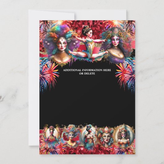 フェスティバルショーメンカーニバルパーティー回路テーマおもしろい 招待状 (裏面)