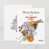 フェスティバルシルバーとオレンジのクリスマスカード シーズンカード (正面/裏面)