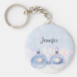 フェスティバルシルバーのクリスマスボールを雪に キーホルダー