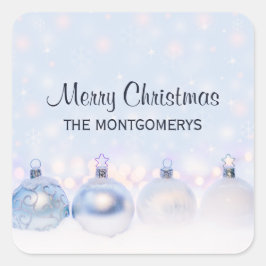 フェスティバルシルバーのクリスマスボールを雪に スクエアシール