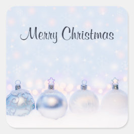 フェスティバルシルバーのクリスマスボールを雪に スクエアシール