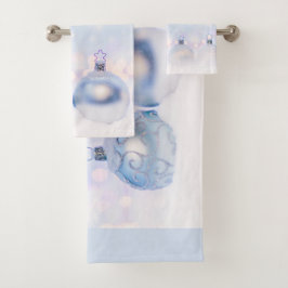 フェスティバルシルバーのクリスマスボールを雪に バスタオルセット