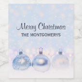 フェスティバルシルバーのクリスマスボールを雪に ワインラベル (シングルラベル)