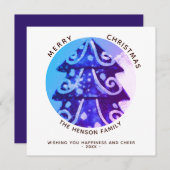 フェスティバルシンプルクリスマスツリー芸術的ファミリー シーズンカード (正面/裏面)