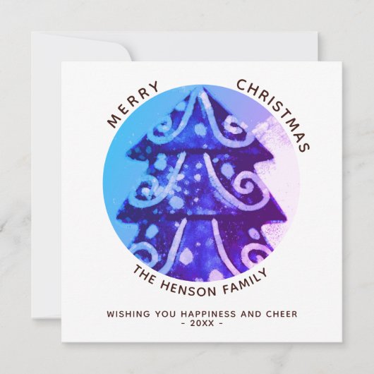 フェスティバルシンプルクリスマスツリー芸術的ファミリー シーズンカード (正面)