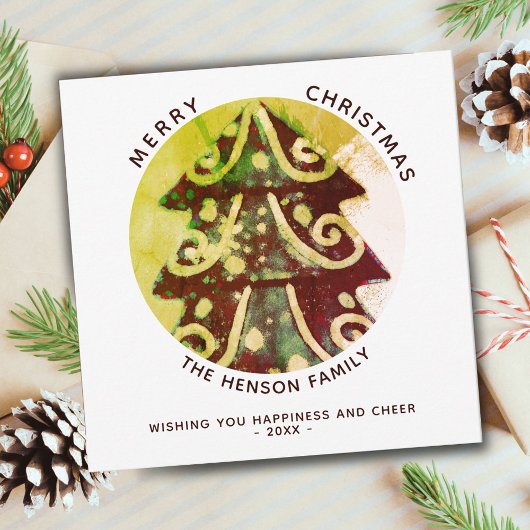 フェスティバルシンプルクリスマスツリー芸術的ファミリー シーズンカード