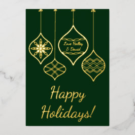 フェスティバルシンプルグリーン&金ゴールドバウブルクリスマス 箔シーズンカード