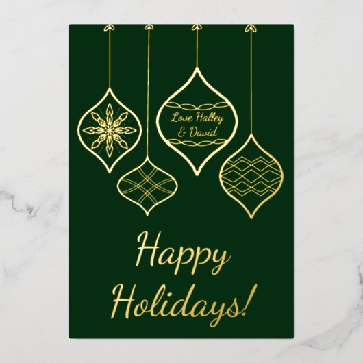 フェスティバルシンプルグリーン&金ゴールドバウブルクリスマス 箔シーズンカード (正面)