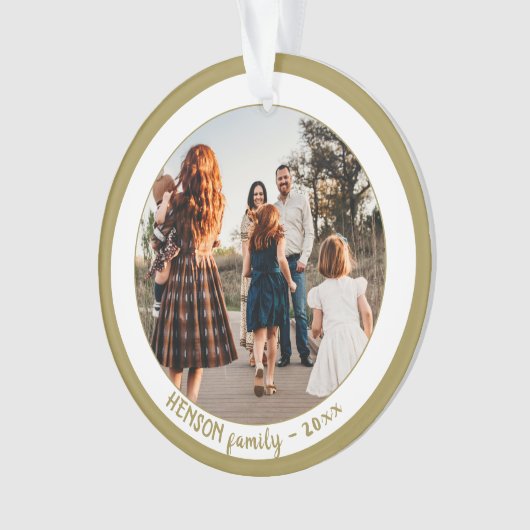 フェスティバルシンプルゴールデンクリスマスファミリーフォト オーナメント (正面)
