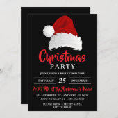 フェスティバルシンプルサンタハット、ブラッククリスマスパーティー 招待状 (正面/裏面)