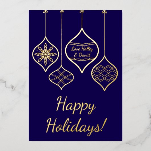 フェスティバルシンプルブルー&金ゴールドバウブルクリスマス 箔シーズンカード (正面)