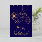 フェスティバルシンプルブルー&金ゴールドバウブルクリスマス 箔シーズンカード (立ち正面)