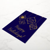 フェスティバルシンプルブルー&金ゴールドバウブルクリスマス 箔シーズンカード (回転した状態)