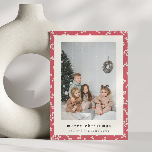 フェスティバルシンプル赤フローラ縦写真クリスマス シーズンカード