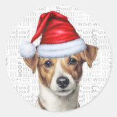 フェスティバルジャック・ラッセルとWoof Word Artクリスマス ラウンドシール (正面)