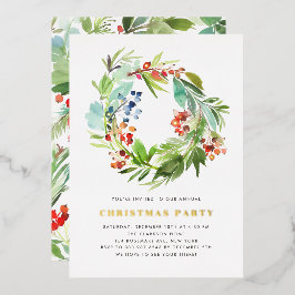 フェスティバルジュニパーアンドホリーリースクリスマスパーティー 箔招待状