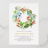 フェスティバルジュニパーアンドホリーリースクリスマスパーティー 箔招待状 (正面)