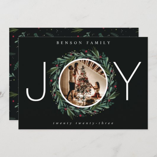 フェスティバルジョイクリスマスリース葉ベリーズ写真 シーズンカード (正面/裏面)
