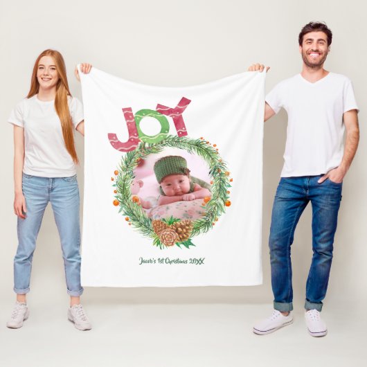 フェスティバルジョイベビーの初めてのクリスマス写真 フリースブランケット (インサイチュ)