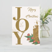 フェスティバルジョイ金ゴールドグリーンレッドベリーメリークリスマス シーズンカード (スタンド正面)