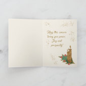 フェスティバルジョイ金ゴールドグリーンレッドベリーメリークリスマス シーズンカード (内部)