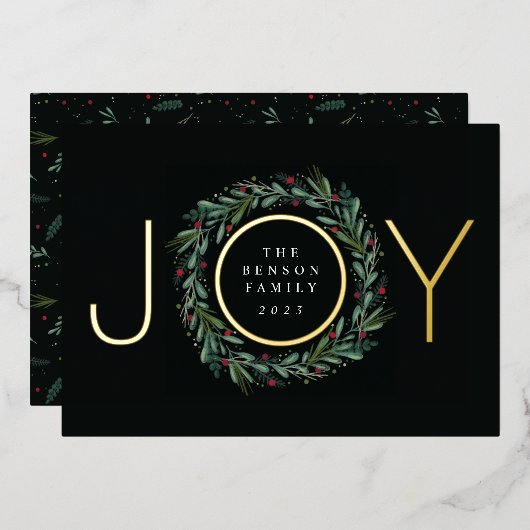 フェスティバルジョークリスマスリース葉ズベリー 箔シーズンカード (正面/裏面)