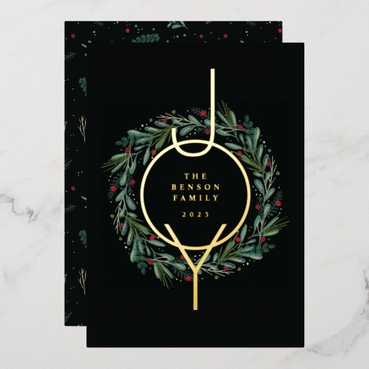 フェスティバルジョークリスマスリース葉ズベリー 箔シーズンカード (正面/裏面)