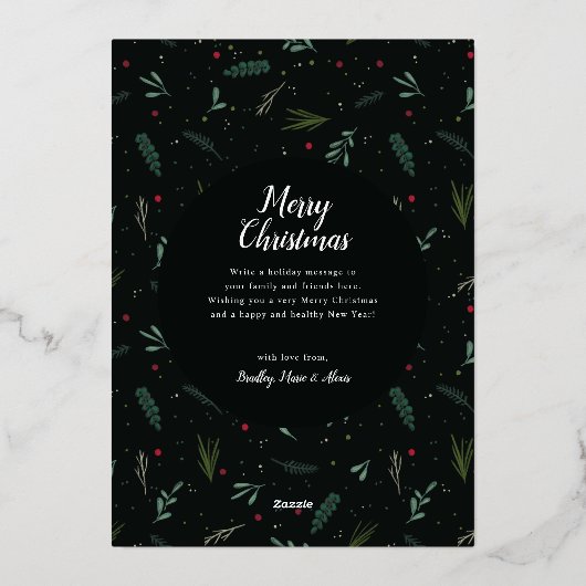 フェスティバルジョークリスマスリース葉ズベリー 箔シーズンカード (裏面)