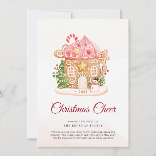フェスティバルジンガーブレッドハウスクリスマスホリデーカード シーズンカード (正面)