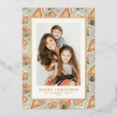 フェスティバルジンガーブレッドハウスミントフォトクリスマス 箔シーズンカード (正面)