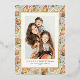 フェスティバルジンガーブレッドハウスミントフォトクリスマス 箔シーズンカード