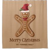 フェスティバルジンジャーブレッドクリスマスクッキーと文字 シャワーカーテン (正面)