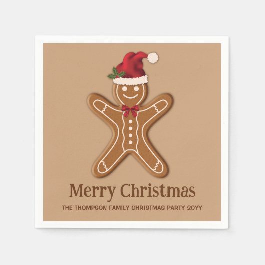 フェスティバルジンジャーブレッドクリスマスクッキーと文字 スタンダードカクテルナプキン (正面)