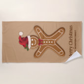 フェスティバルジンジャーブレッドクリスマスクッキーと文字 ビーチタオル (正面)