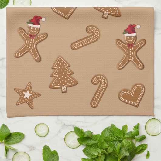 フェスティバルジンジャーブレッドクリスマスクッキーの形状 キッチンタオル (折り畳み)