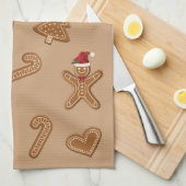 フェスティバルジンジャーブレッドクリスマスクッキーの形状 キッチンタオル (四つ折り)