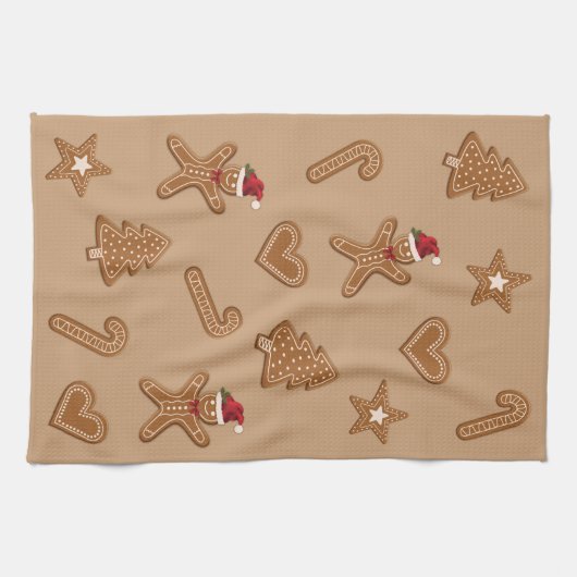 フェスティバルジンジャーブレッドクリスマスクッキーの形状 キッチンタオル (横)