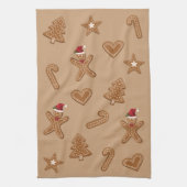 フェスティバルジンジャーブレッドクリスマスクッキーの形状 キッチンタオル (縦)
