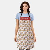 フェスティバルジンジャーブレッドハウスパターンホワイトクリスマス エプロン (着用した状態)