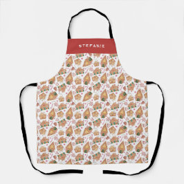 フェスティバルジンジャーブレッドハウスパターンホワイトクリスマス エプロン