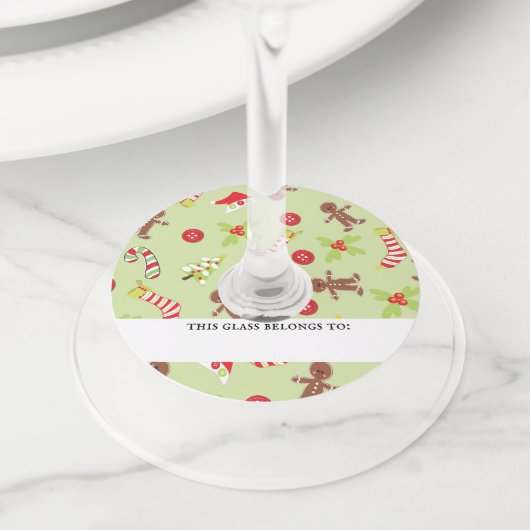 フェスティバルジンジャーブレッドマンクリスマス ワイングラスタグ (クローズアップ)