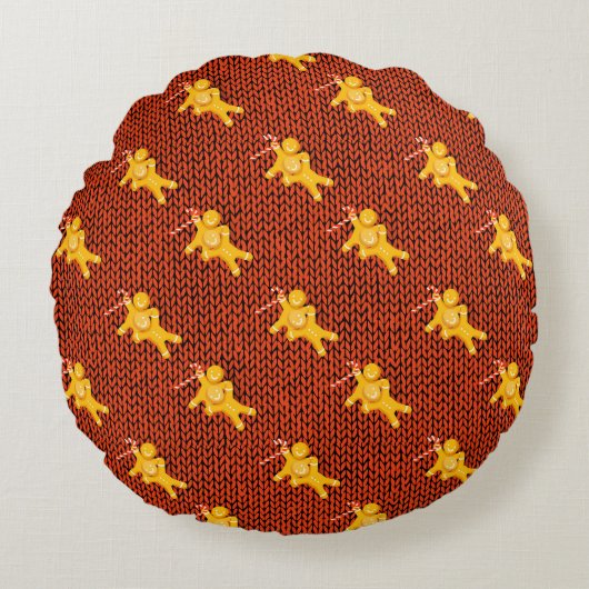 フェスティバルジンジャーブレッドマン&ニットパターンクリスマス ラウンドクッション (正面)